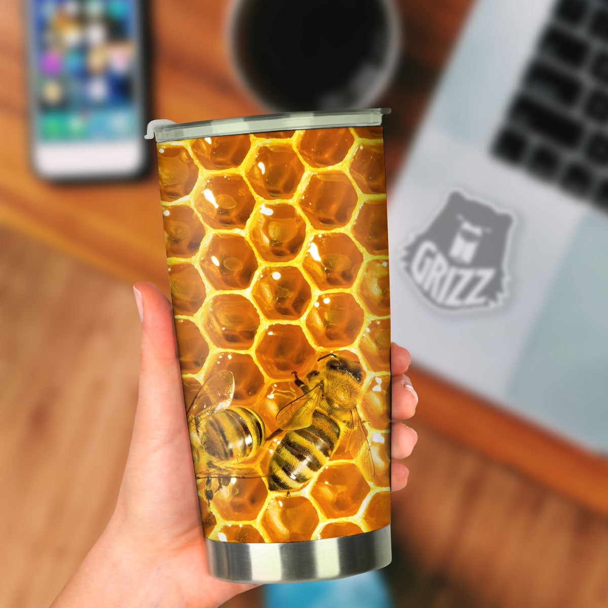 Hive Honey Bee Print Tumbler-grizzshop