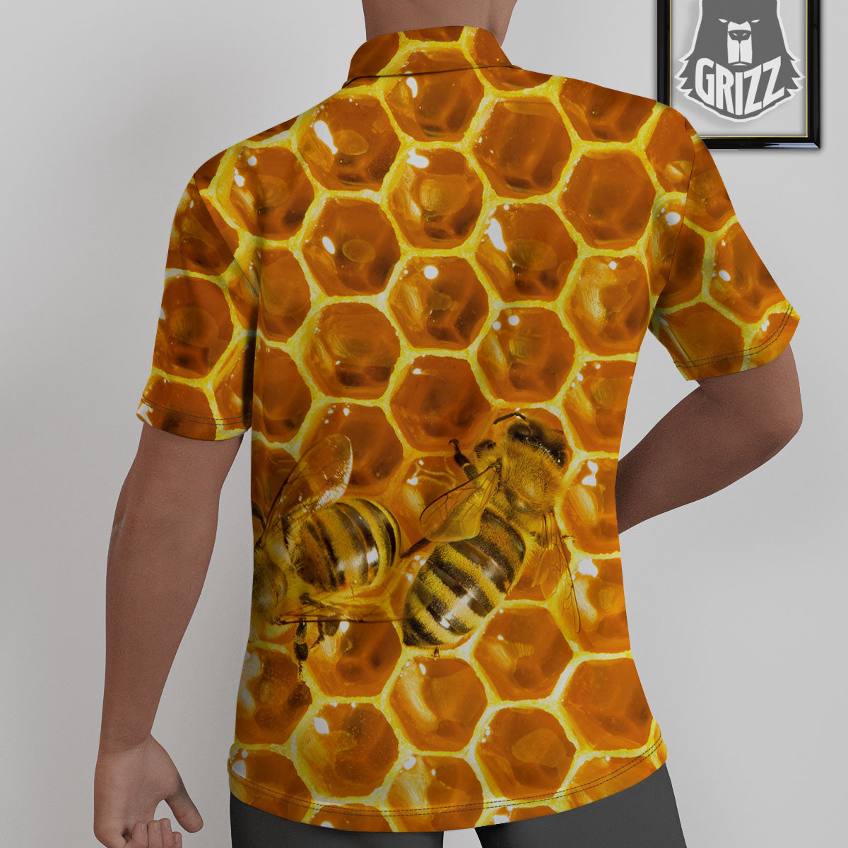 Hive Honey Bee Print Untucked Shirts-grizzshop