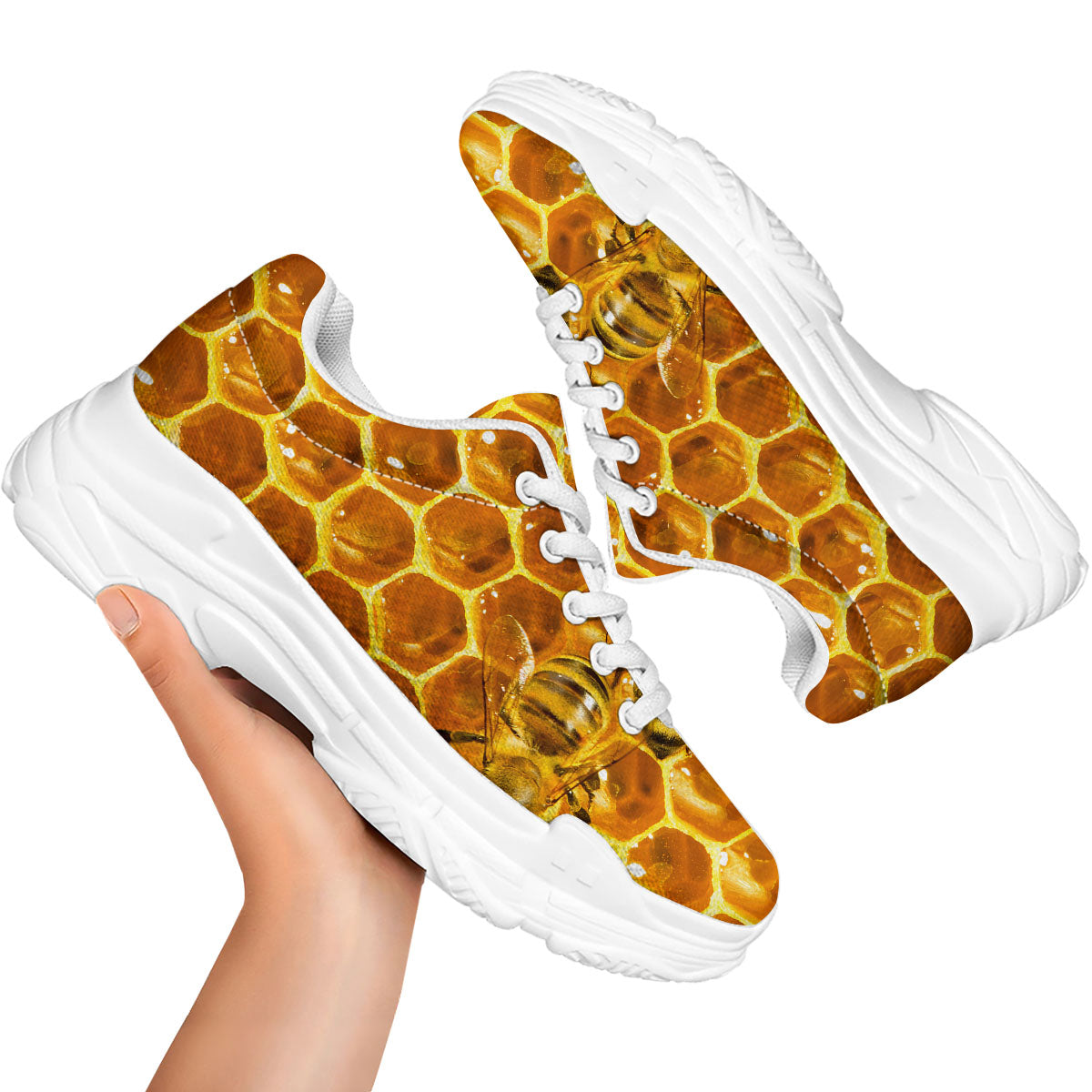 Hive Honey Bee Print White Chunky Shoes-grizzshop