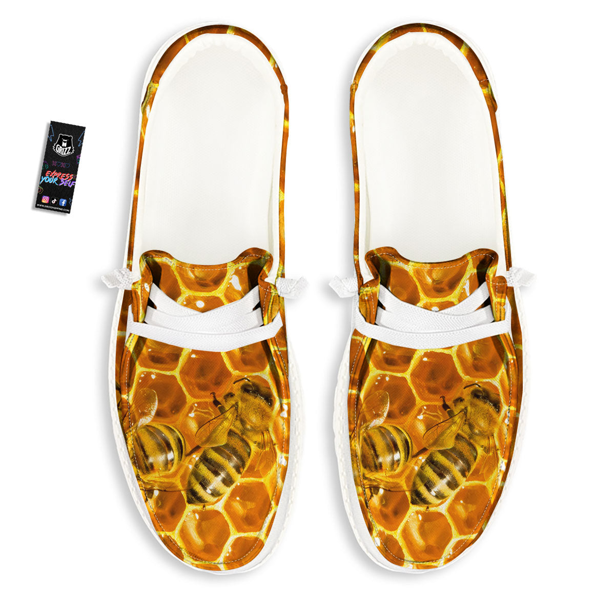 Hive Honey Bee Print White Loafers-grizzshop