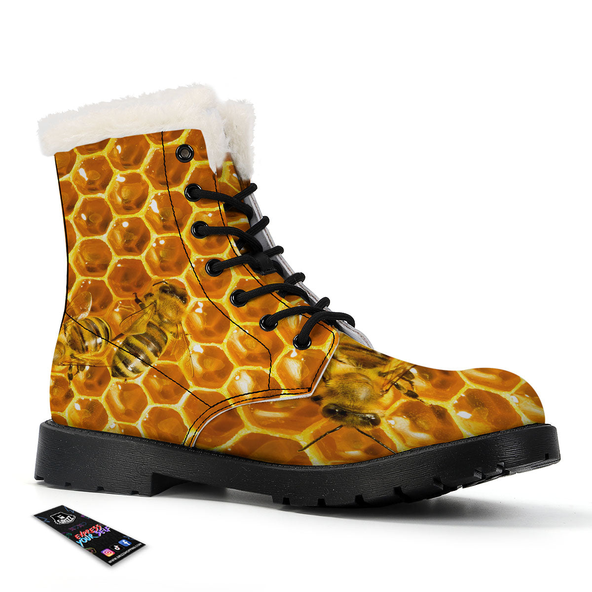 Hive Honey Bee Print Winter Boots-grizzshop