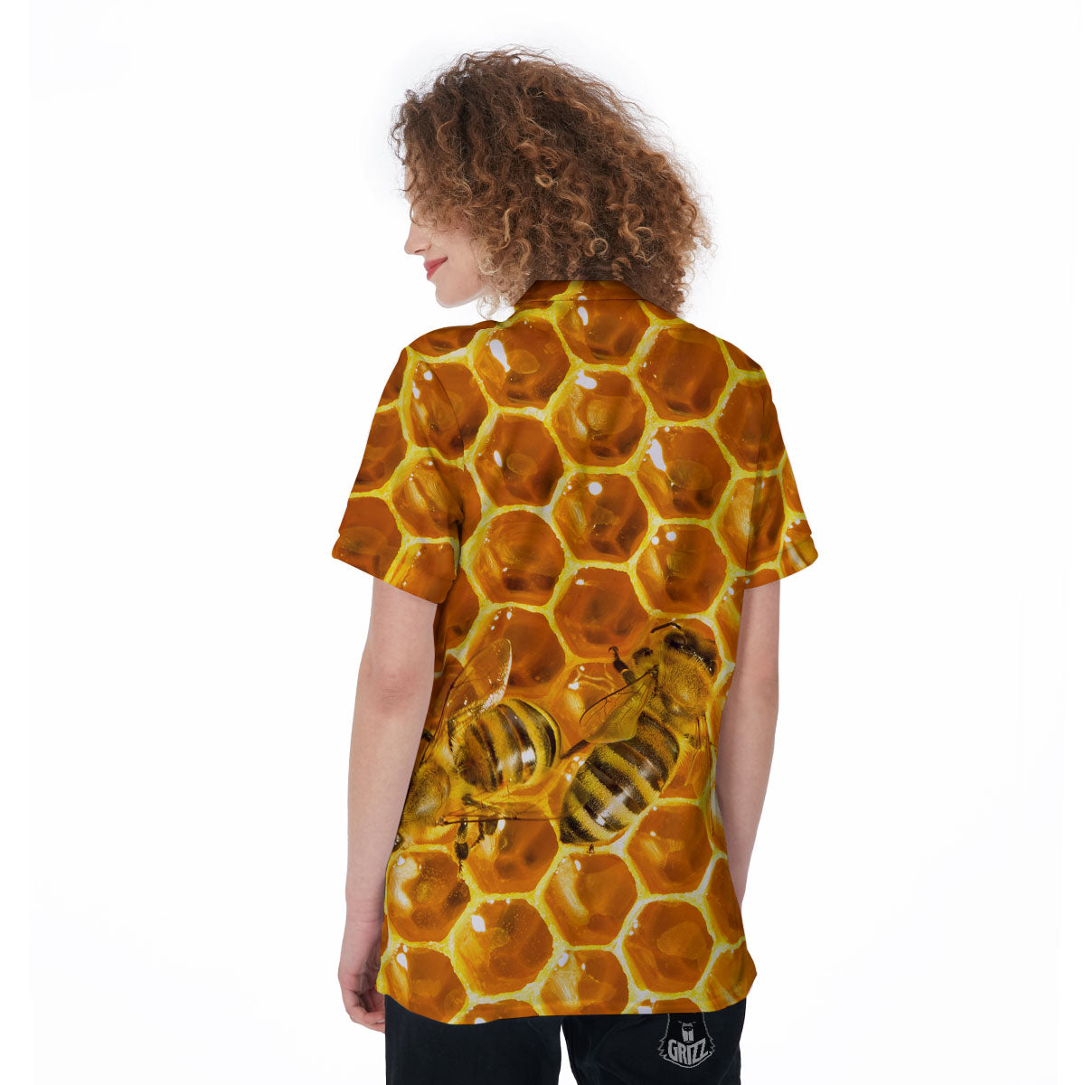 Hive Honey Bee Print Women's Golf Shirts-grizzshop