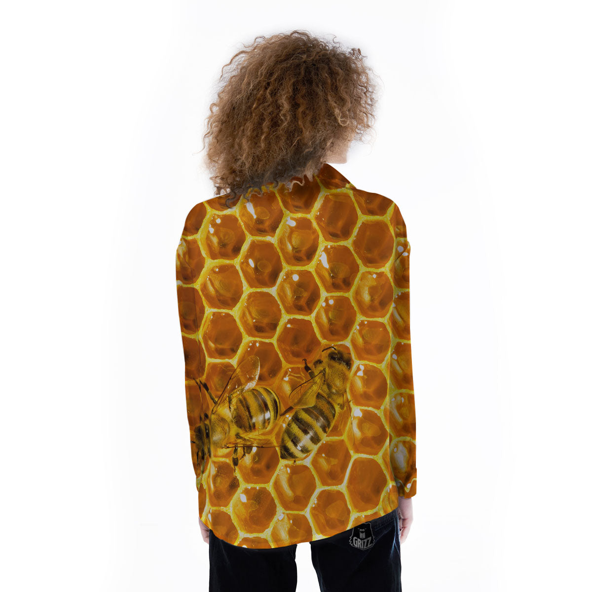 Hive Honey Bee Print Women's Long Sleeve Shirts-grizzshop