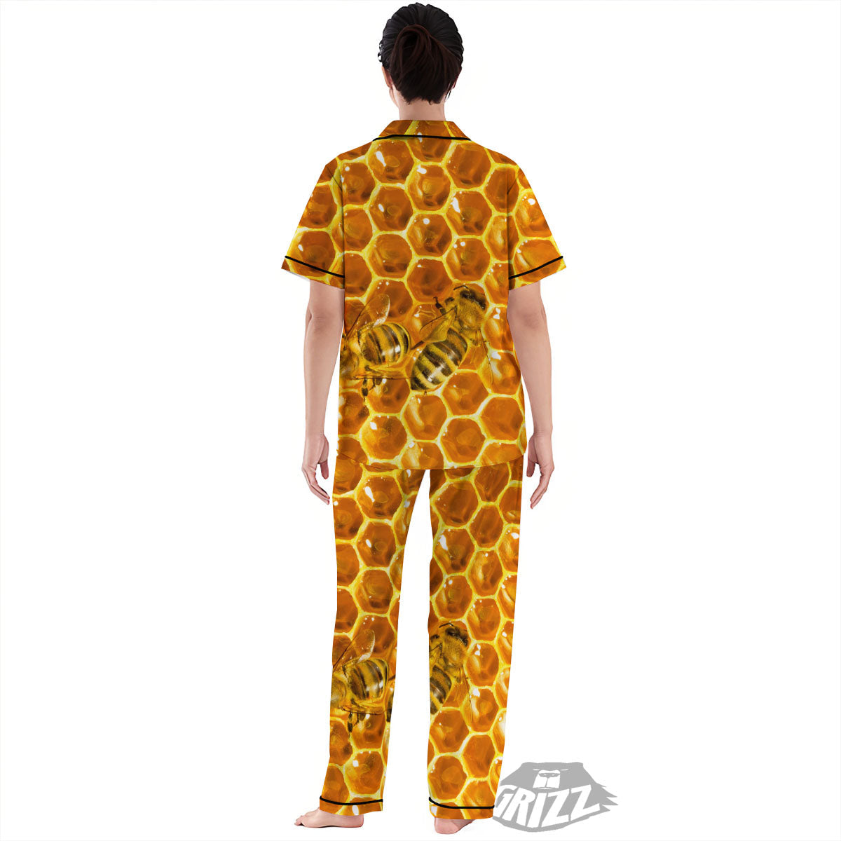 Hive Honey Bee Print Women's Pajamas Set-grizzshop