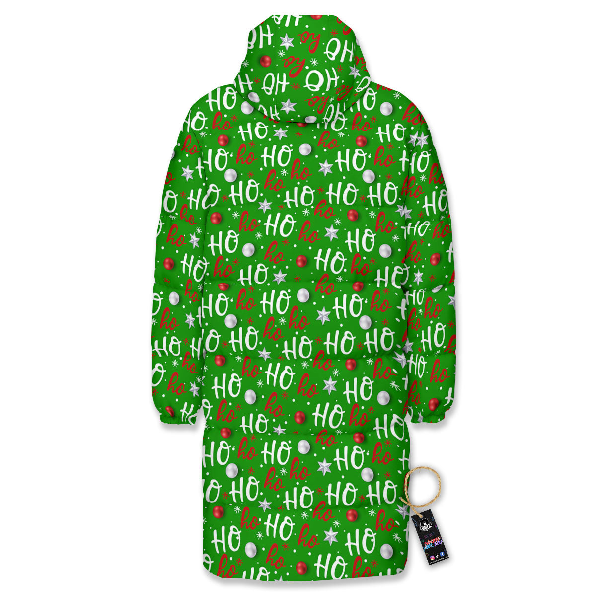 Ho Ho Christmas Santa Print Pattern Long Down Jacket-grizzshop