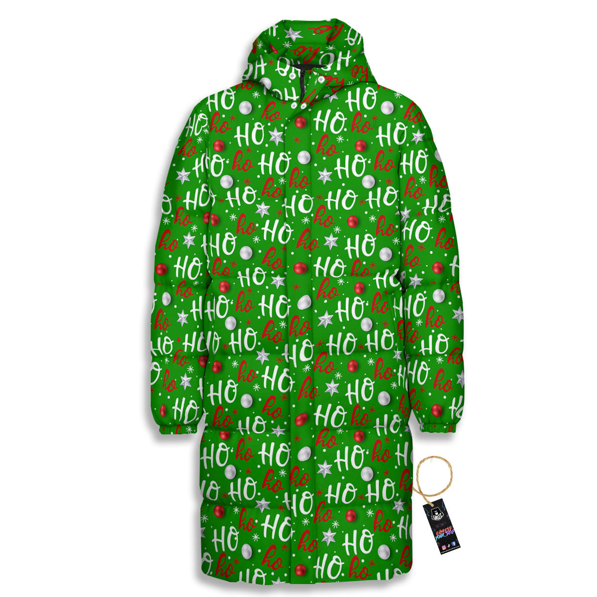 Ho Ho Christmas Santa Print Pattern Long Down Jacket-grizzshop