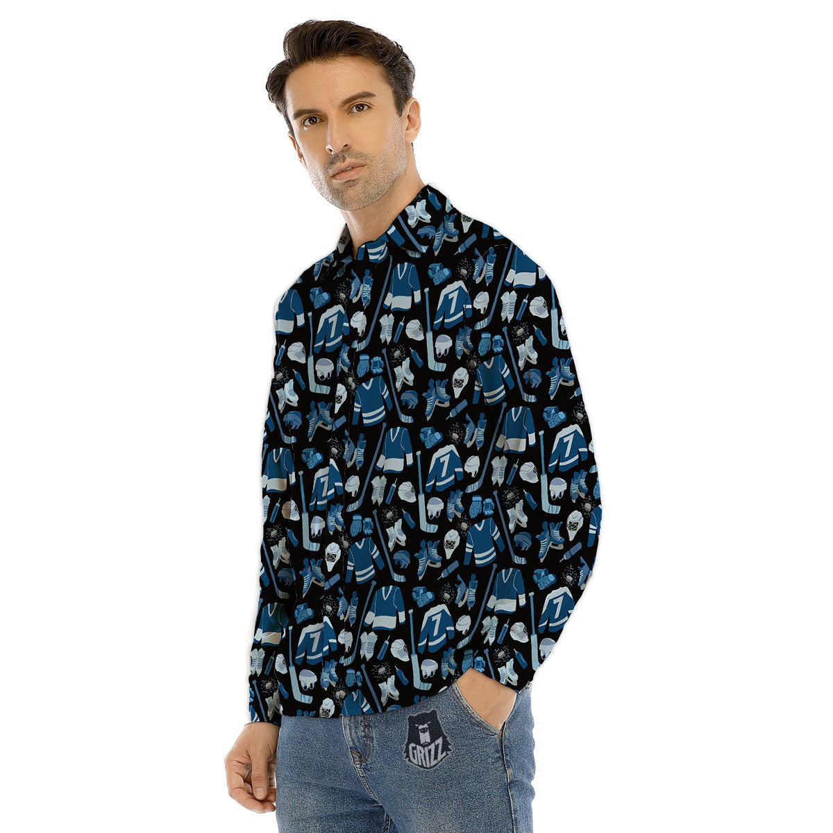 Hockey Equipment Print Pattern Men's Dress Shirts-grizzshop