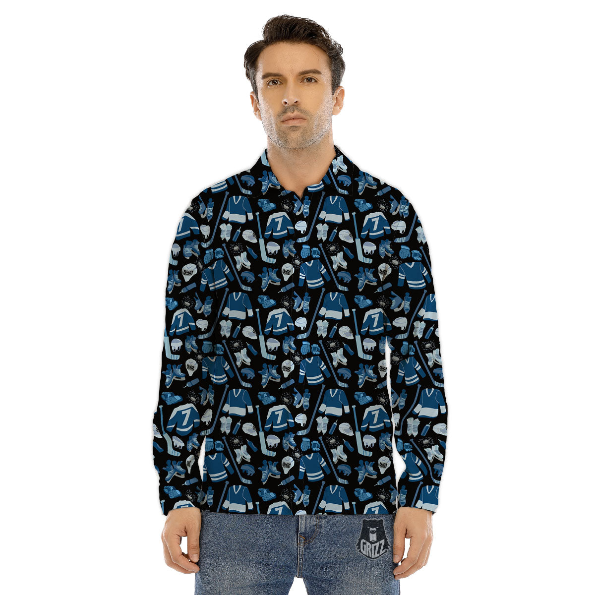 Hockey Equipment Print Pattern Men's Dress Shirts-grizzshop