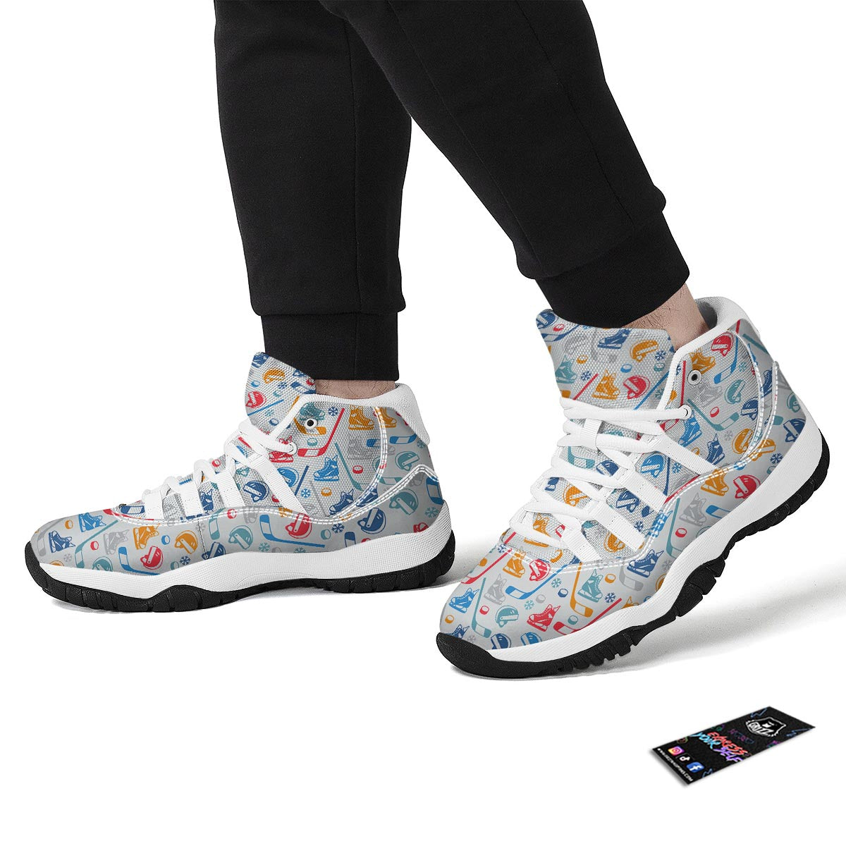 Hockey Pattern Print White Bball Shoes-grizzshop