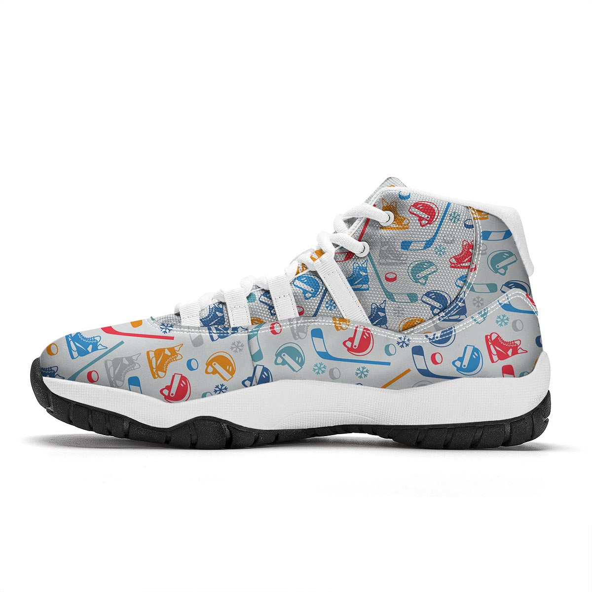Hockey Pattern Print White Bball Shoes-grizzshop