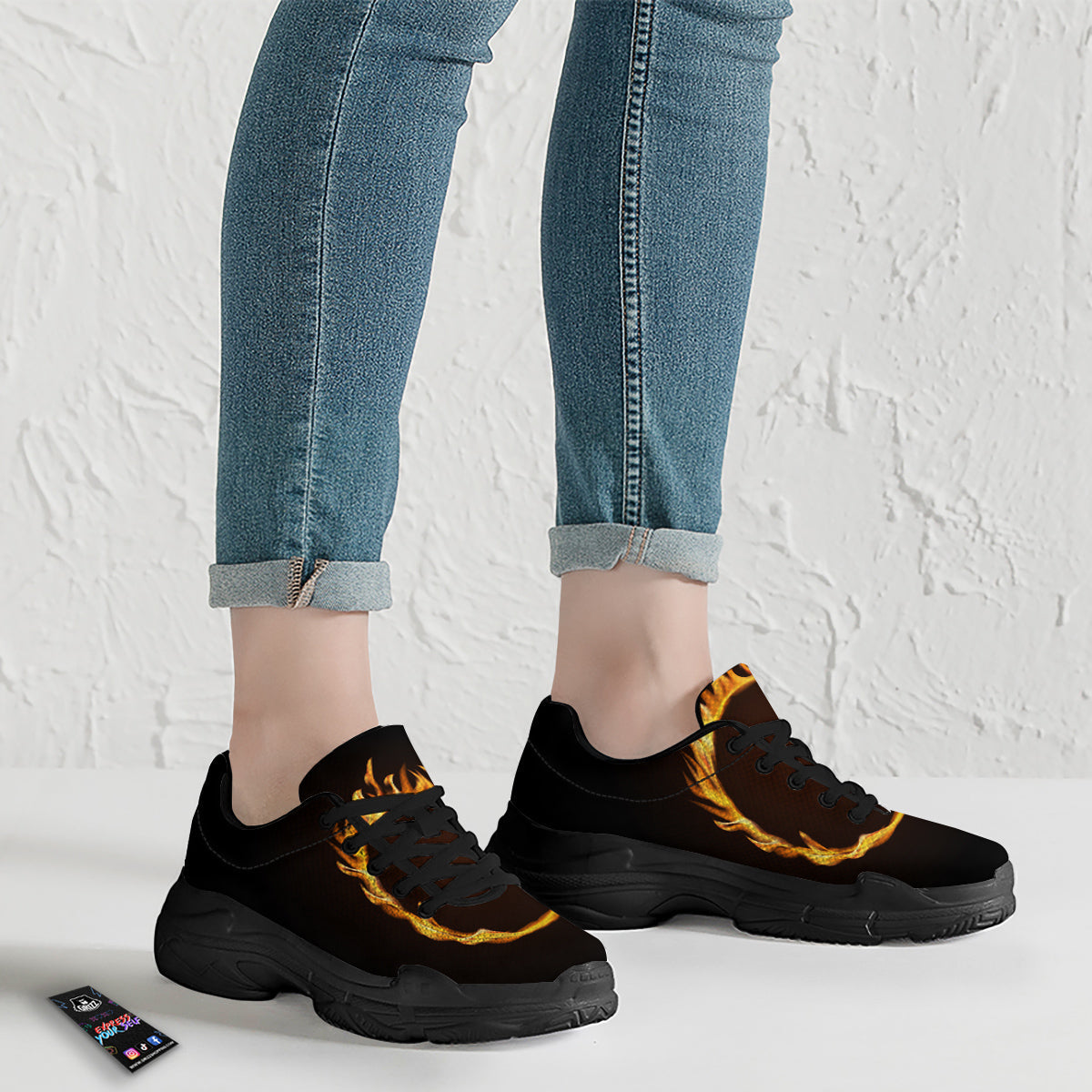 Hole Burning Print Black Chunky Shoes-grizzshop