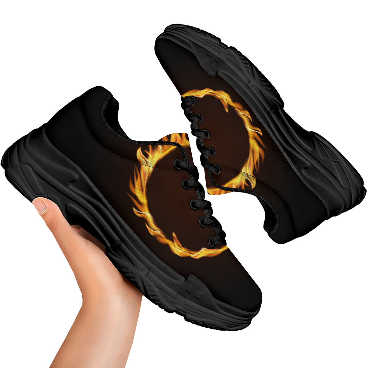 Hole Burning Print Black Chunky Shoes-grizzshop
