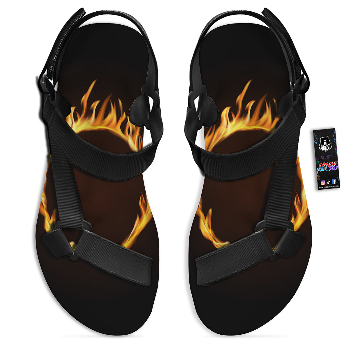 Hole Burning Print Black Open Toe Sandals-grizzshop