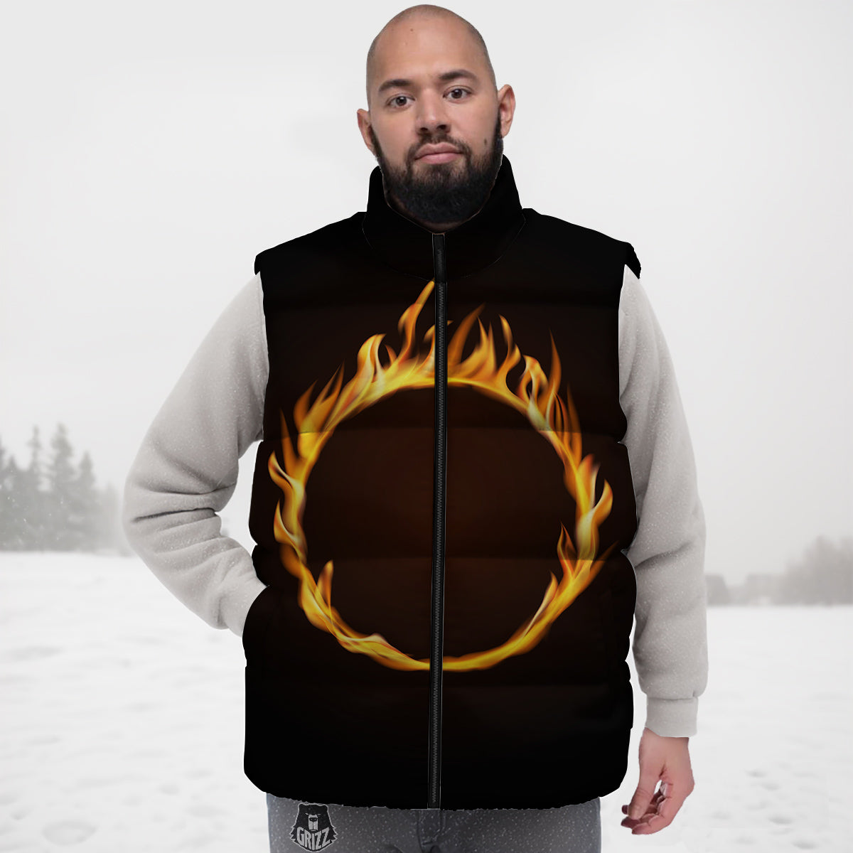 Hole Burning Print Down Vest-grizzshop