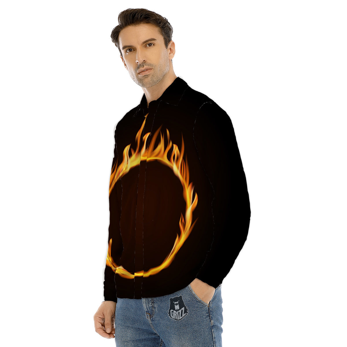 Hole Burning Print Men's Dress Shirts-grizzshop