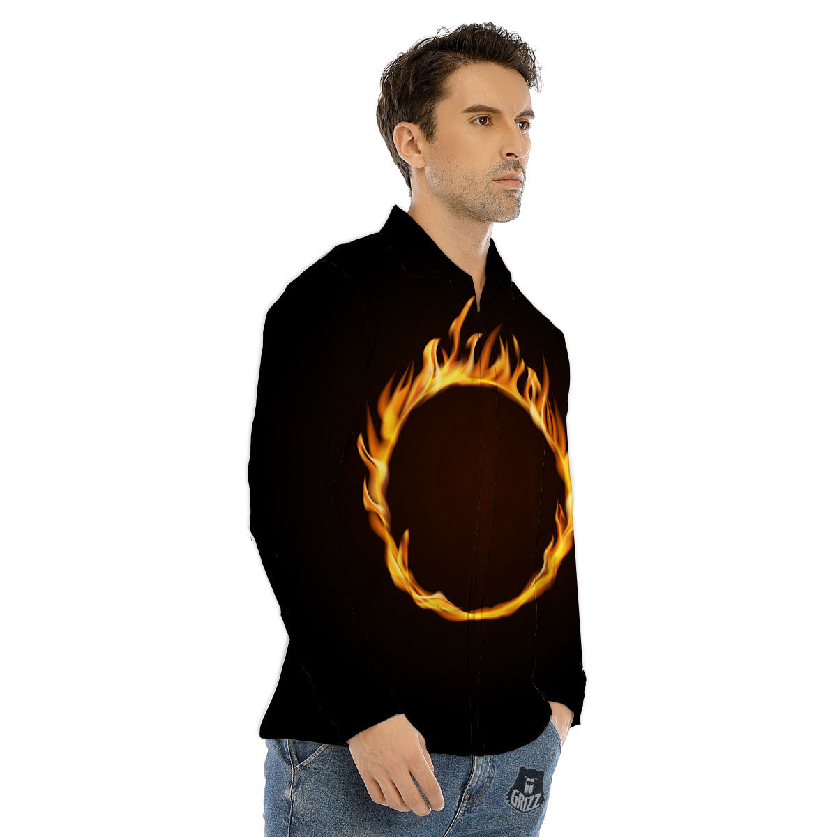 Hole Burning Print Men's Dress Shirts-grizzshop