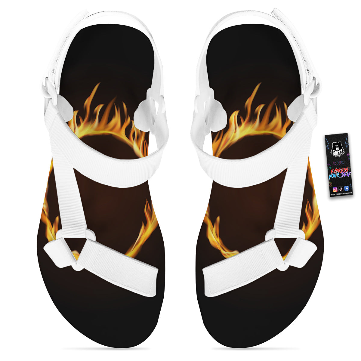 Hole Burning Print White Open Toe Sandals-grizzshop