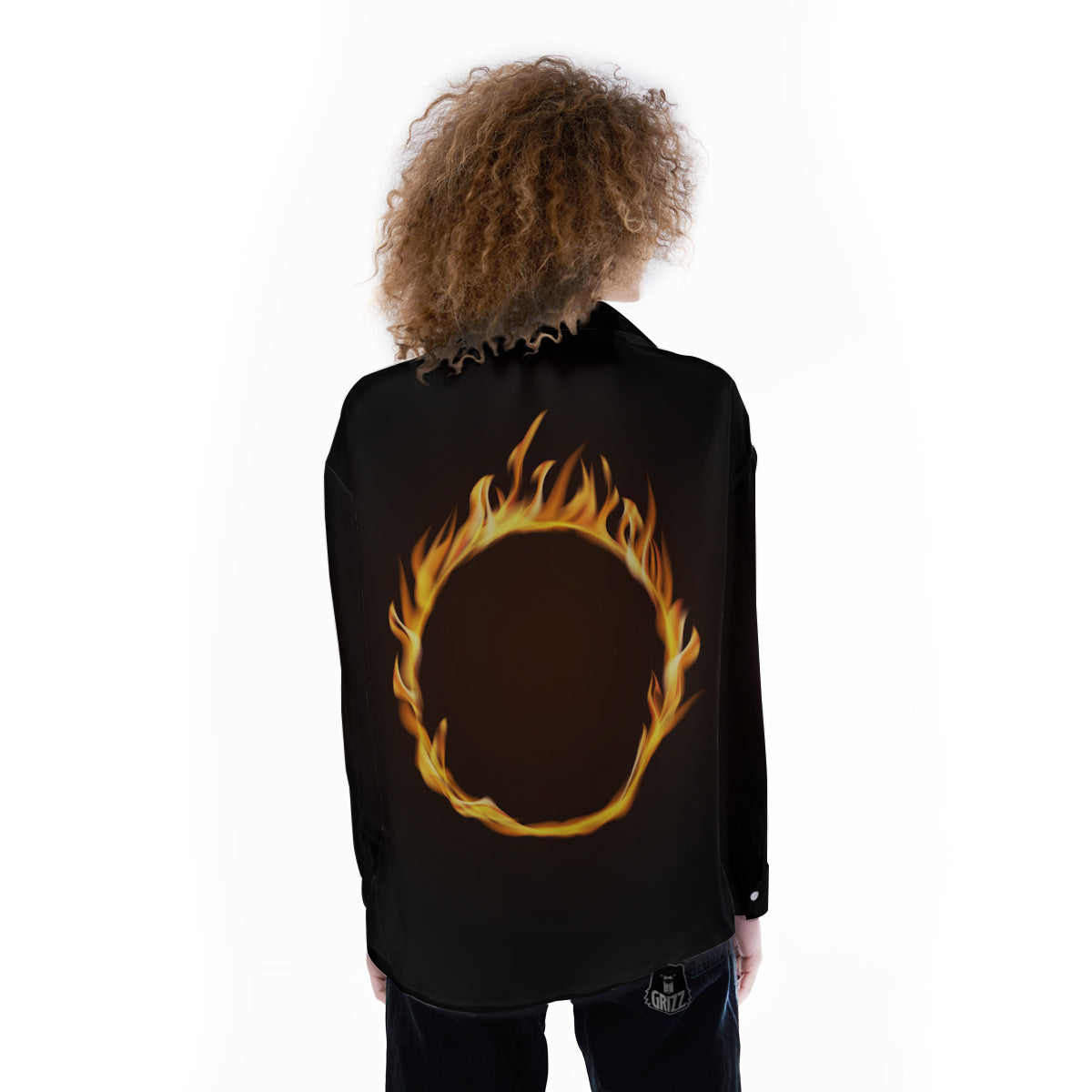 Hole Burning Print Women's Long Sleeve Shirts-grizzshop