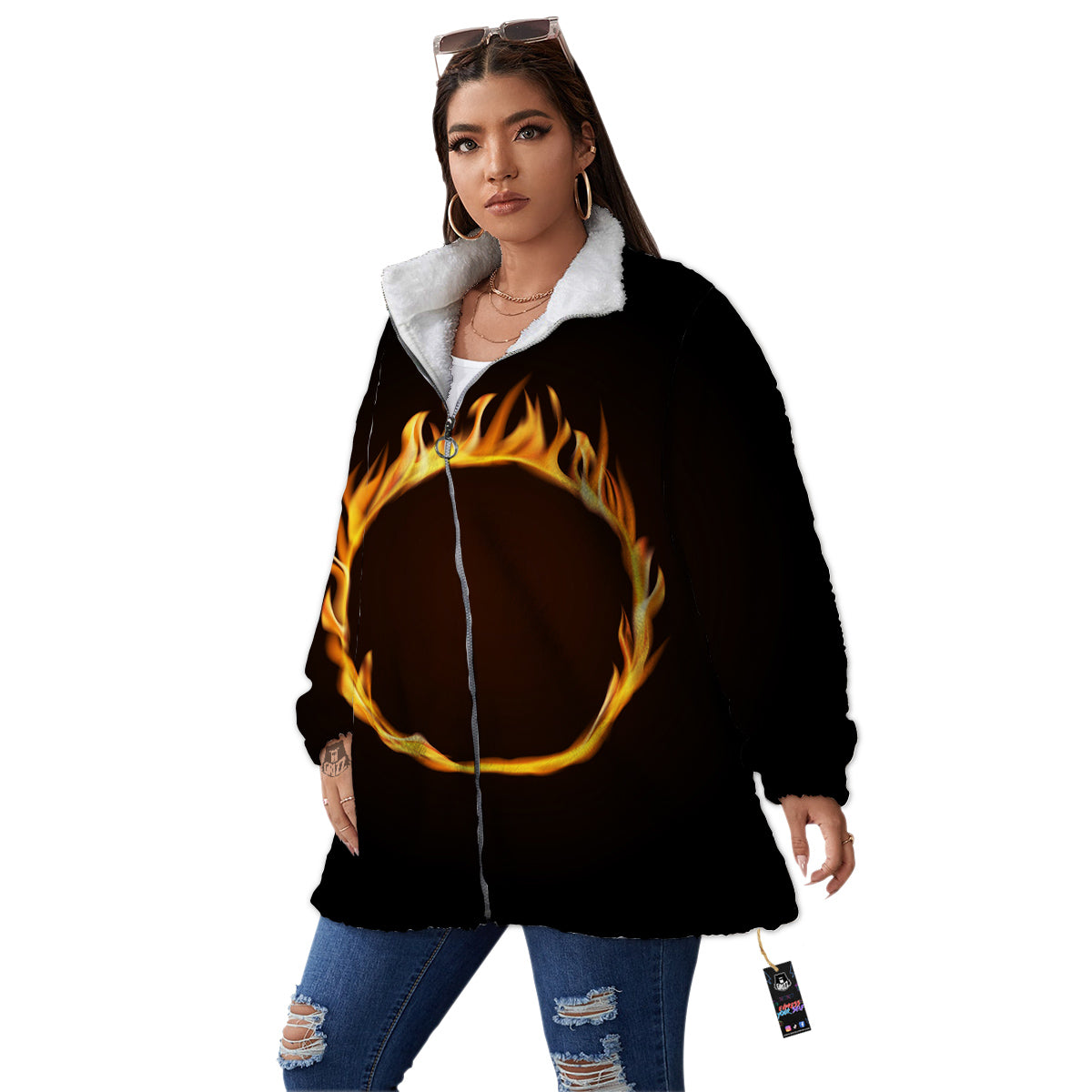 Hole Burning Print Women's Sherpa Jacket-grizzshop