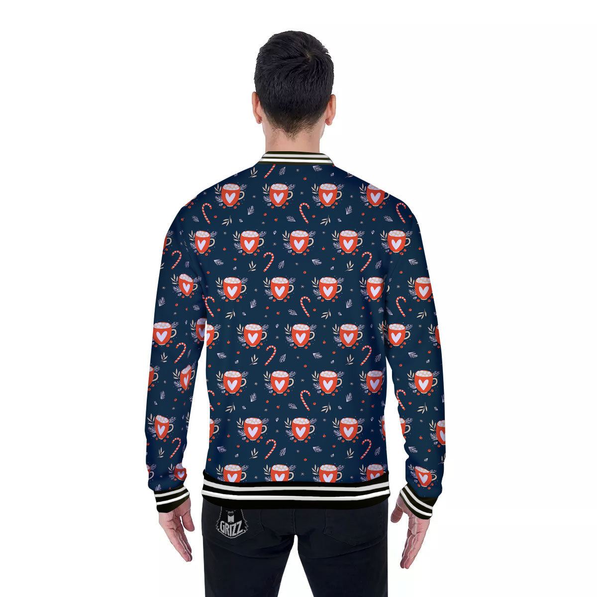 Holiday Christmas Cup Print Pattern Baseball Jacket-grizzshop