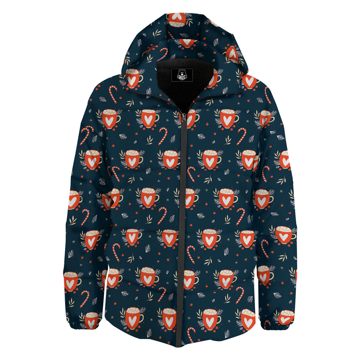 Holiday Christmas Cup Print Pattern Down Jacket-grizzshop