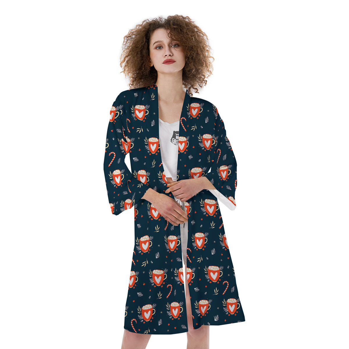 Holiday Christmas Cup Print Pattern Kimono-grizzshop