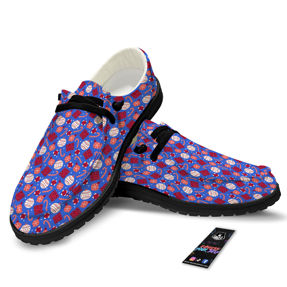 Holiday Elements Christmas Print Pattern Black Loafers-grizzshop
