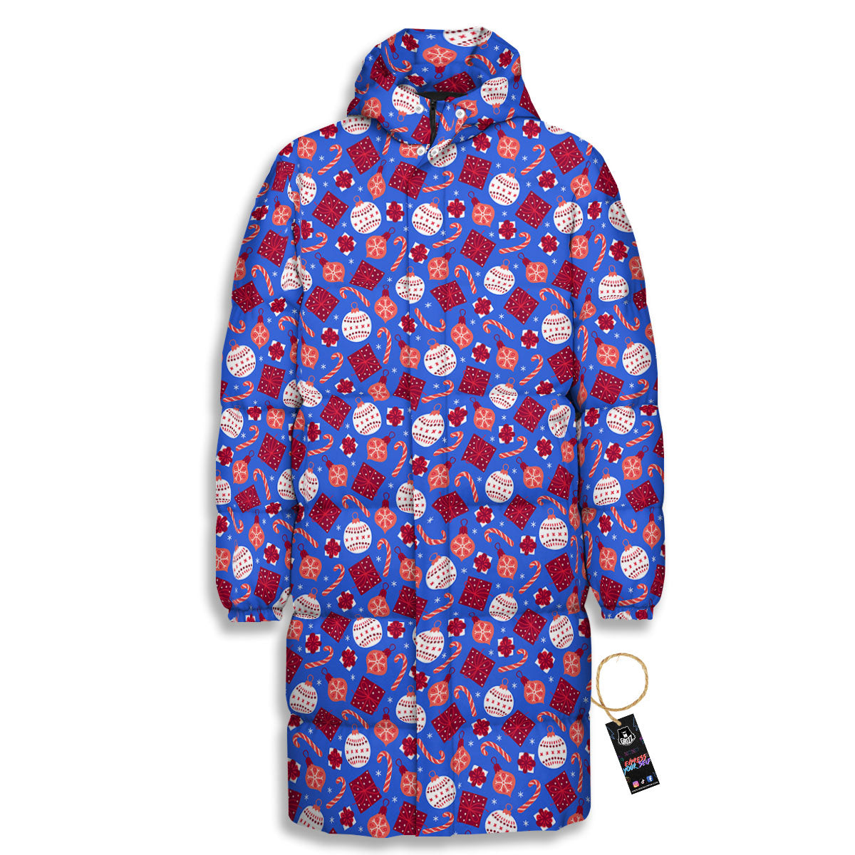 Holiday Elements Christmas Print Pattern Long Down Jacket-grizzshop