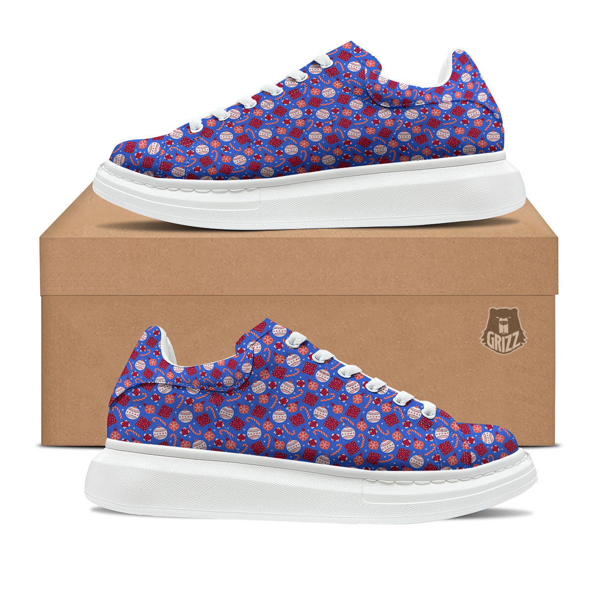 Holiday Elements Christmas Print Pattern Platform Shoes-grizzshop