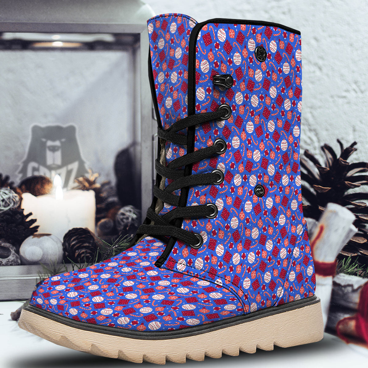 Holiday Elements Christmas Print Pattern Snow Boots-grizzshop