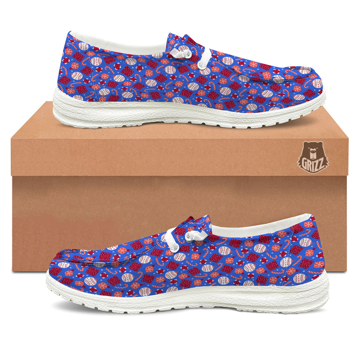 Holiday Elements Christmas Print Pattern White Loafers-grizzshop