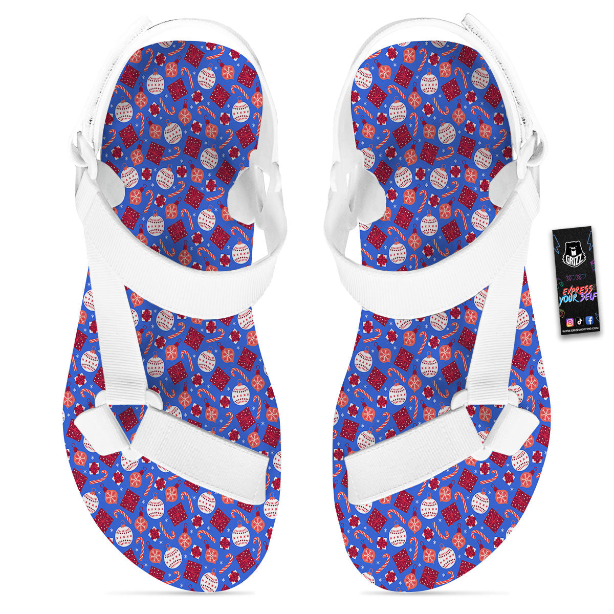 Holiday Elements Christmas Print Pattern White Open Toe Sandals-grizzshop