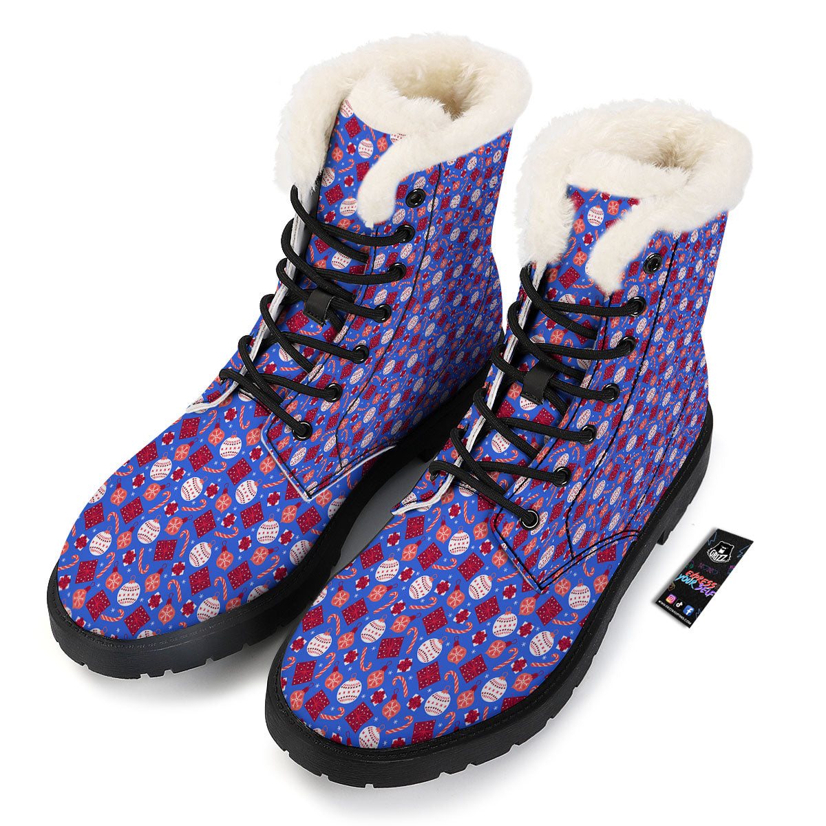 Holiday Elements Christmas Print Pattern Winter Boots-grizzshop