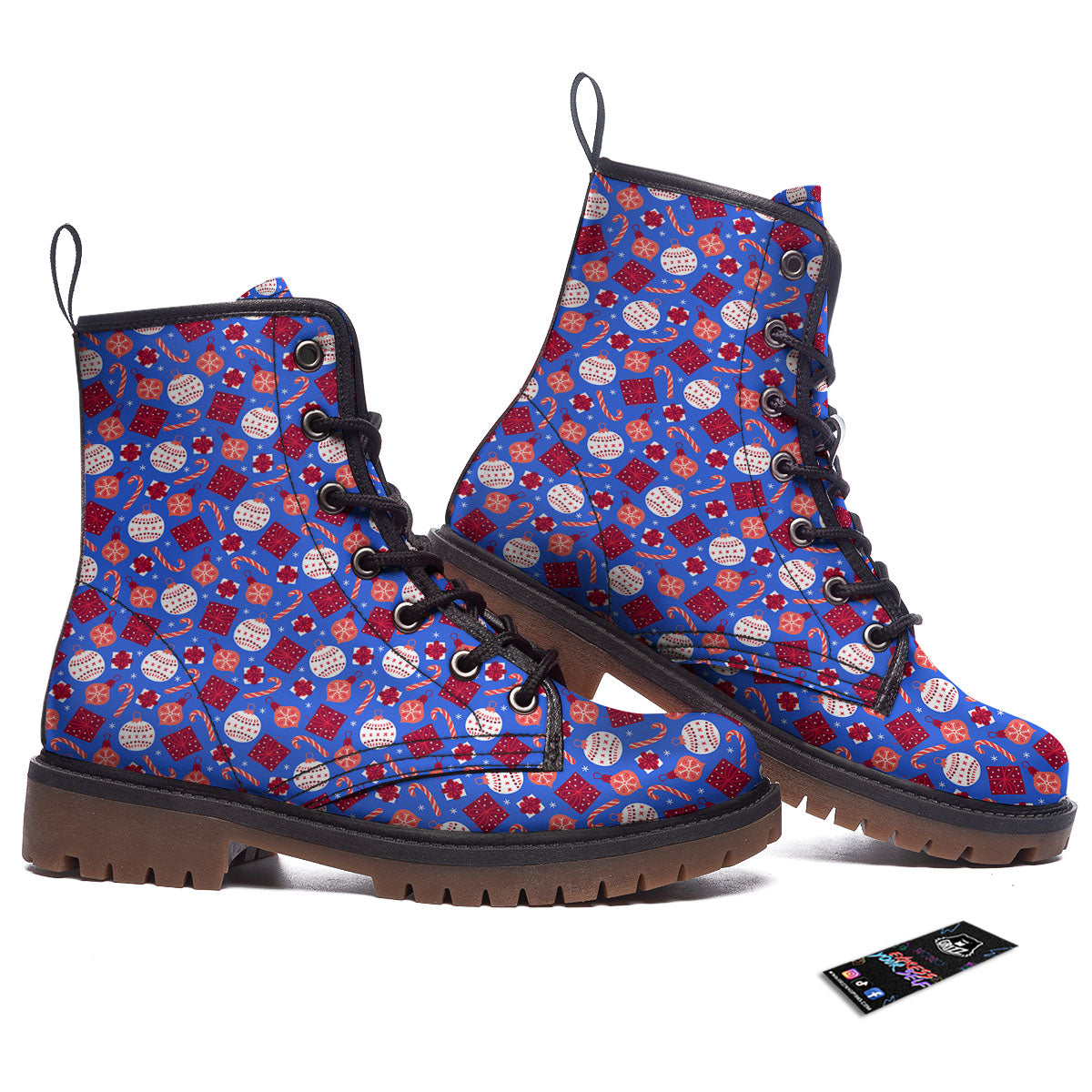 Holiday Elements Christmas Print Pattern Work Boots-grizzshop
