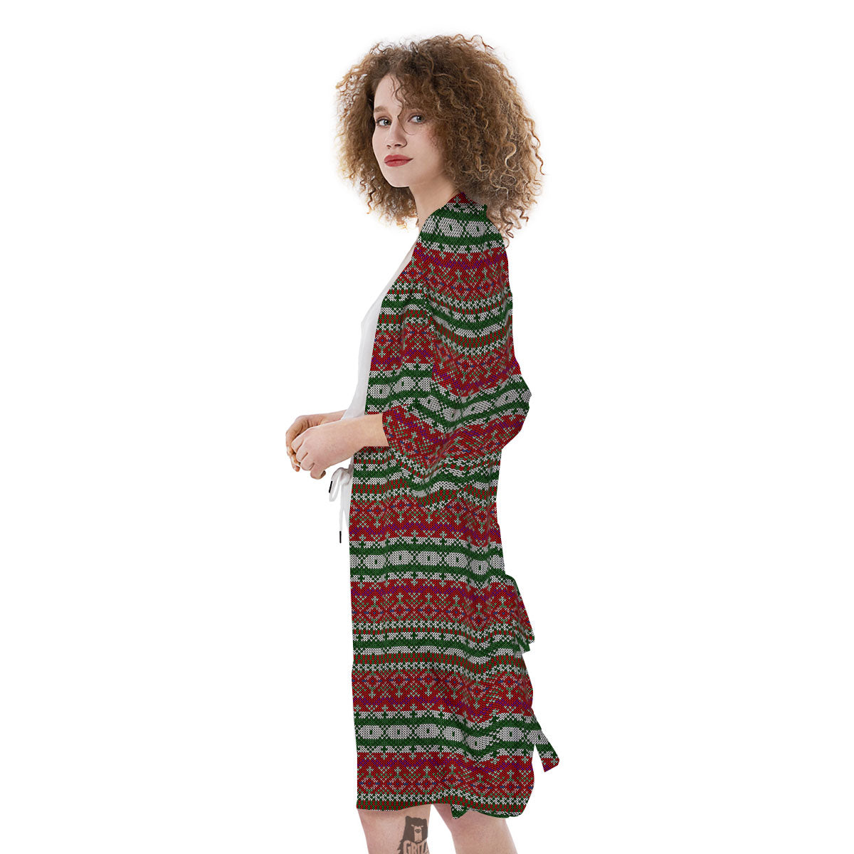 Holiday Knitted Christmas Print Pattern Kimono-grizzshop