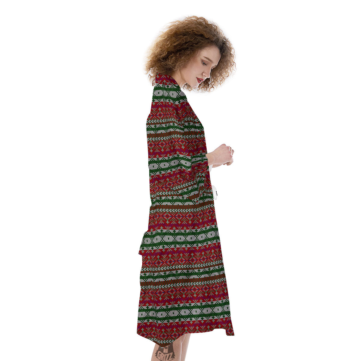 Holiday Knitted Christmas Print Pattern Kimono-grizzshop