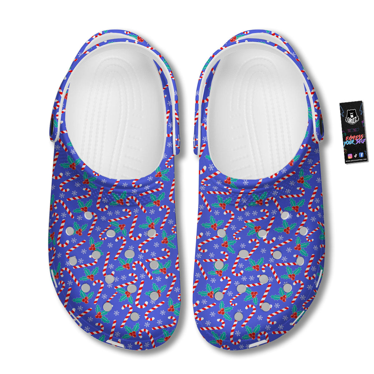 Holly Berry And Candy Cane Christmas Print Pattern Clog-grizzshop