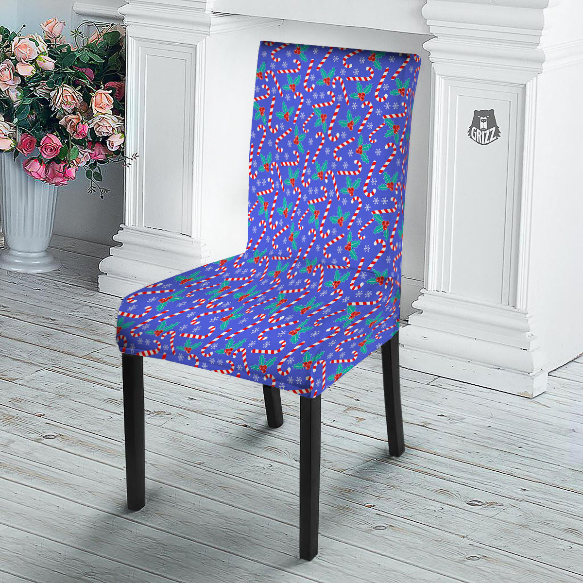 Holly Berry And Candy Cane Christmas Print Pattern Dining Chair Slipcover-grizzshop