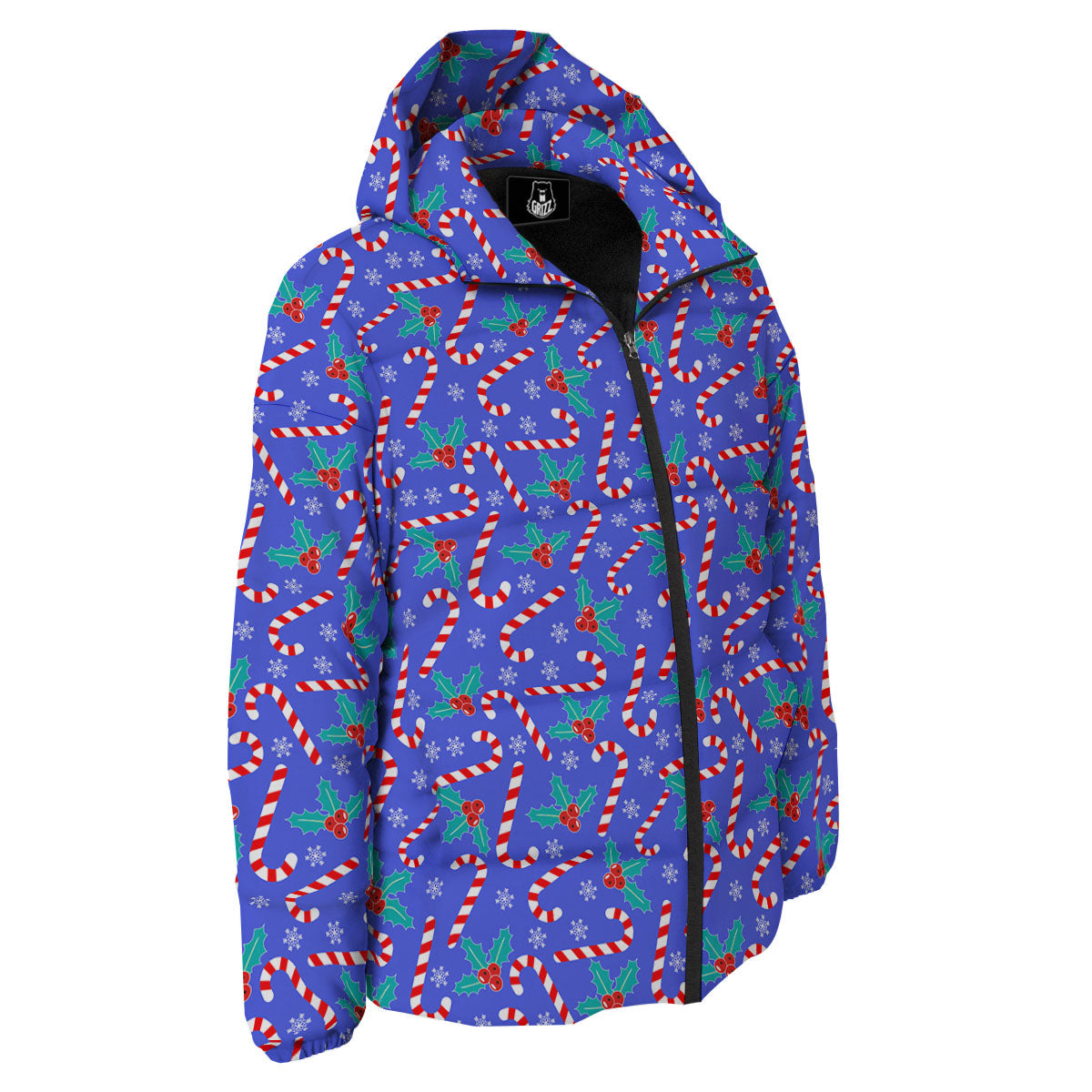 Holly Berry And Candy Cane Christmas Print Pattern Down Jacket-grizzshop