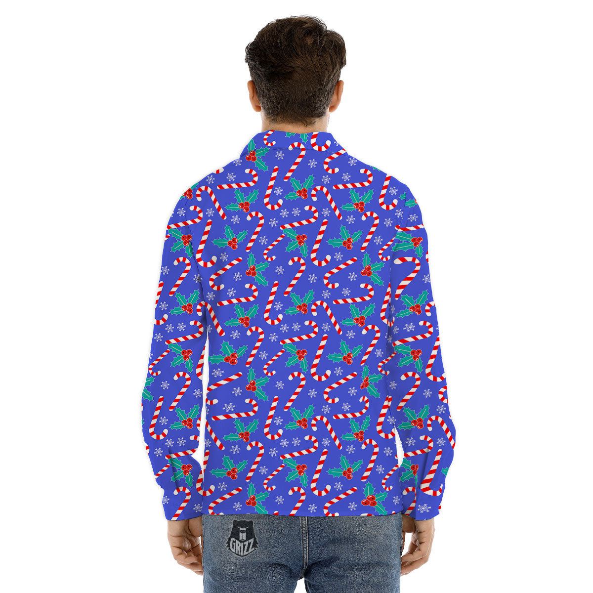 Holly Berry And Candy Cane Christmas Print Pattern Men's Dress Shirts-grizzshop