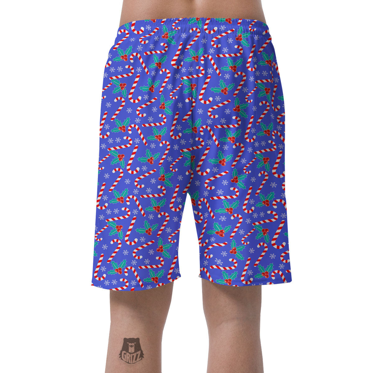 Holly Berry And Candy Cane Christmas Print Pattern Men's Shorts-grizzshop