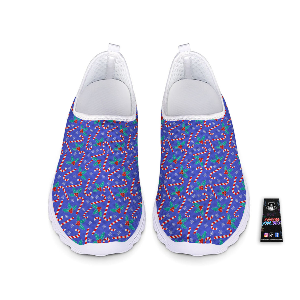 Holly Berry And Candy Cane Christmas Print Pattern Nurse Shoes-grizzshop