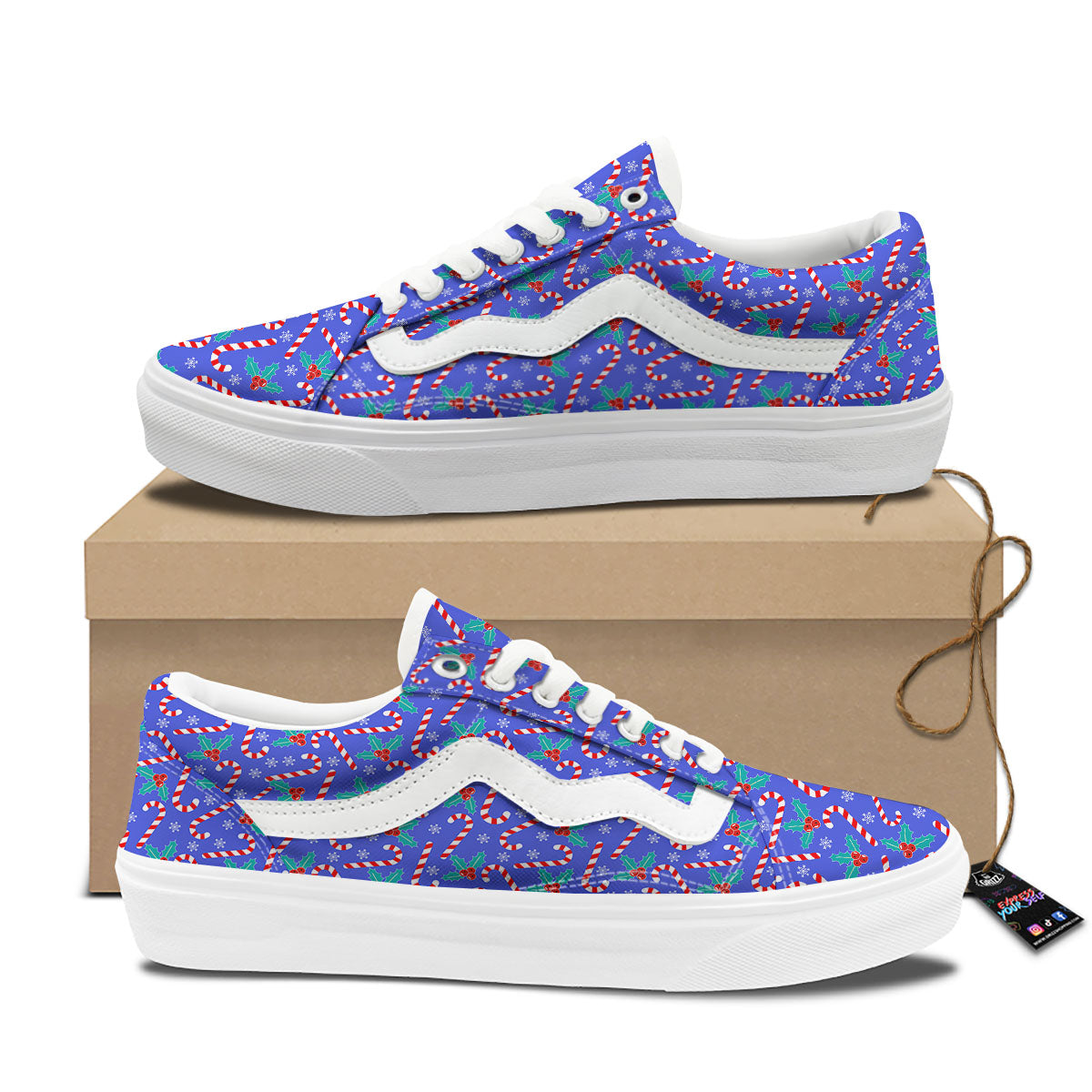 Holly Berry And Candy Cane Christmas Print Pattern Skate Shoes-grizzshop