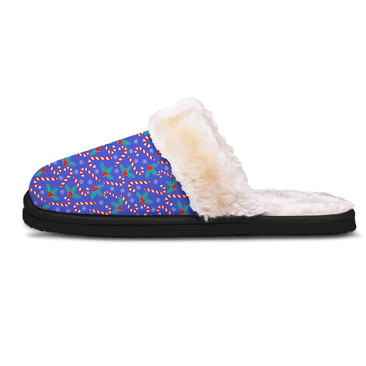 Holly Berry And Candy Cane Christmas Print Pattern Slippers-grizzshop
