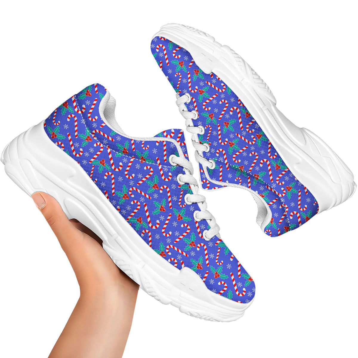 Holly Berry And Candy Cane Christmas Print Pattern White Chunky Shoes-grizzshop