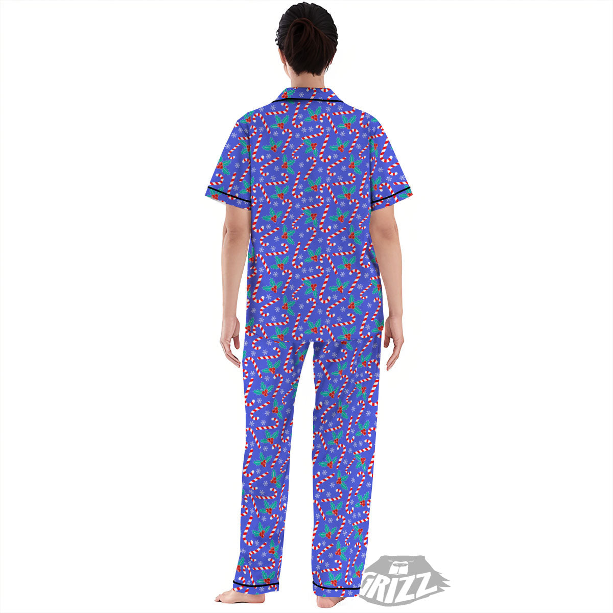 Holly Berry And Candy Cane Christmas Print Pattern Women's Pajamas Set-grizzshop