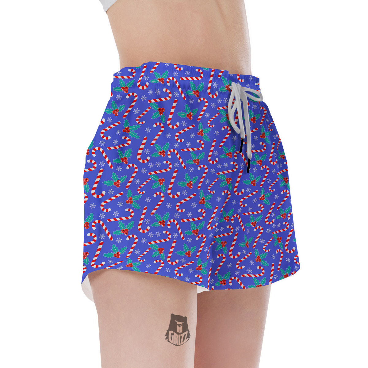 Holly Berry And Candy Cane Christmas Print Pattern Women's Shorts-grizzshop