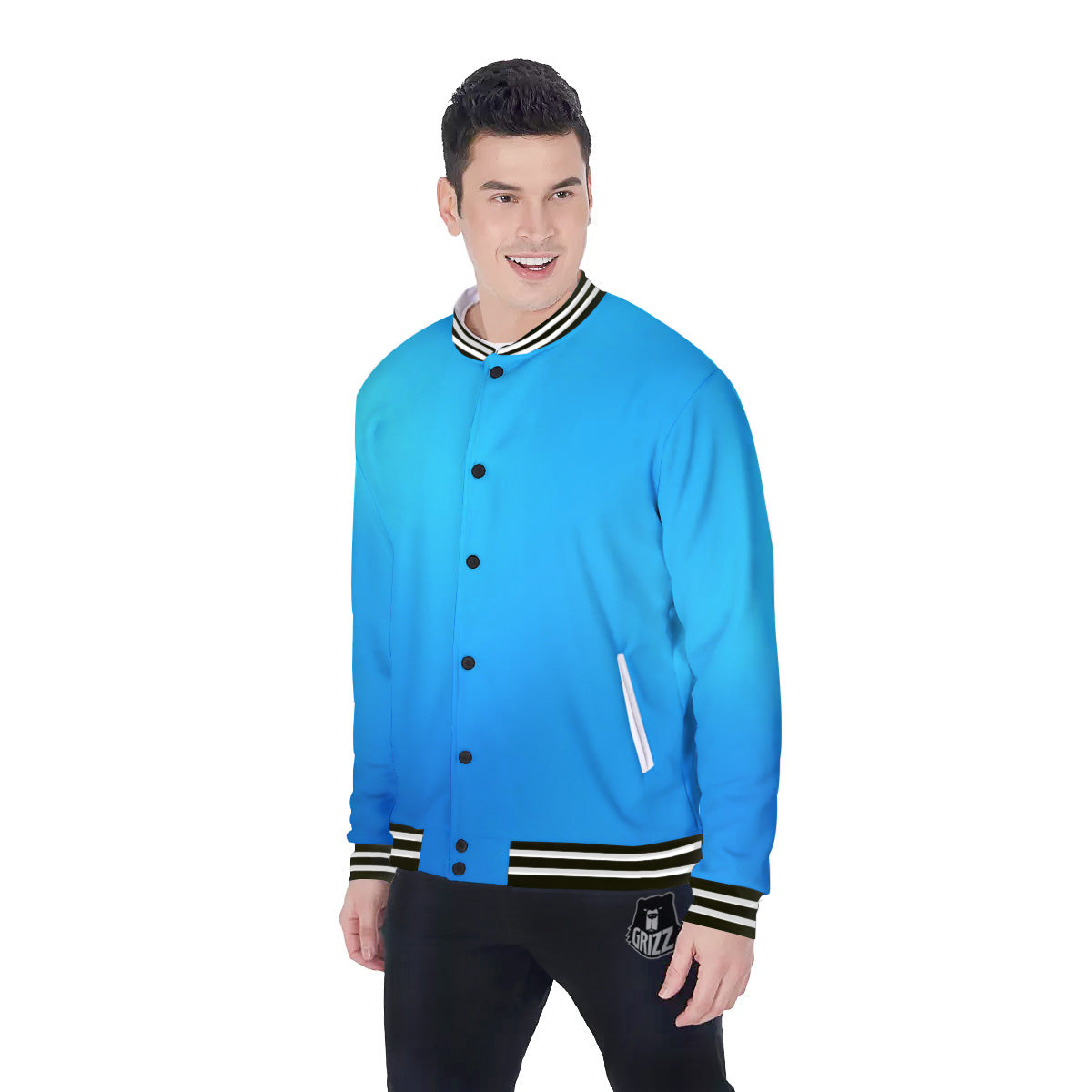 Holographic Blue Print Baseball Jacket-grizzshop