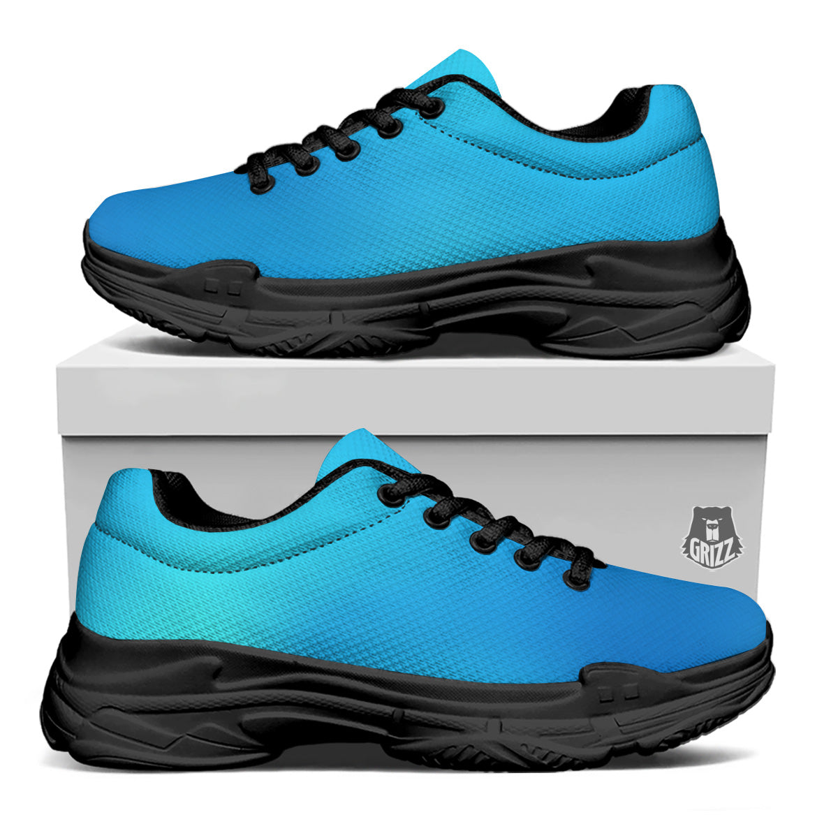 Holographic Blue Print Black Chunky Shoes-grizzshop