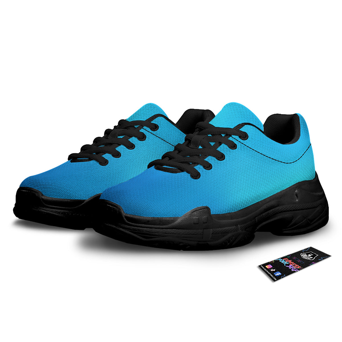 Holographic Blue Print Black Chunky Shoes-grizzshop